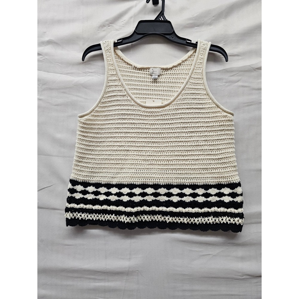 A New Day Womens Crochet Pullover Tank Top White Cotton Blend Casual Size Large
